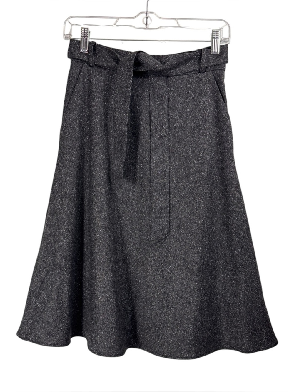 NWT Sezane Size 34 2 XS Jupe Sydney Charcoal Gray Wool Blend Tweed Skirt Belt